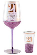 Load image into Gallery viewer, Glitterati 21st Wine &amp; Shot Glass Set
