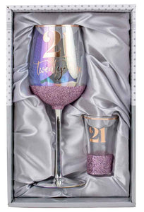 Glitterati 21st Wine & Shot Glass Set