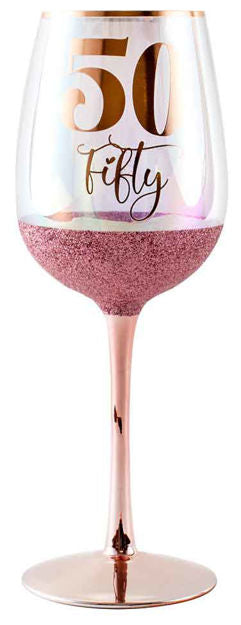 50th Birthday Pink Glitterati Glass