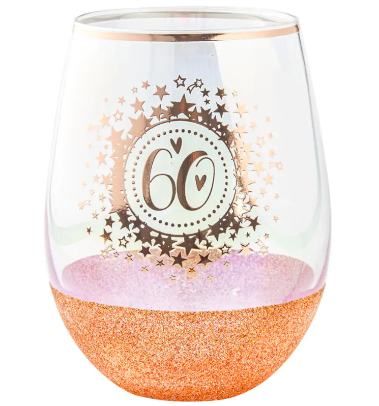 60th Glitter Stemless Glass