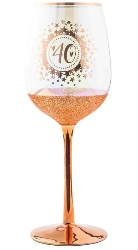 40TH Glitter Wine Glass