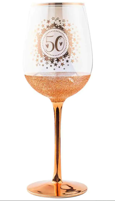 50th Glitter Wine Glass