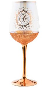 60th Glitter Wine Glass