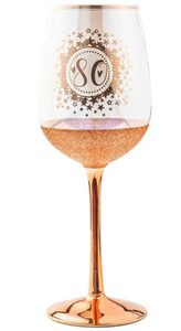 80th Glitter Wine Glass
