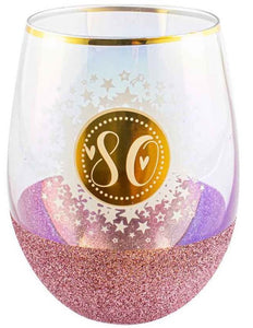 80th Glitter Stemless Glass
