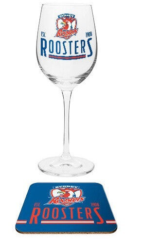 Sydney Roosters Wine Glass & Coaster