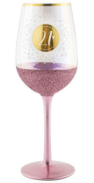 21st Birthday Pink Glitterati Glass