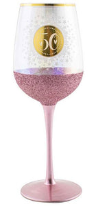 50th Birthday Pink Glitterati Glass