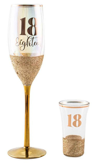 Glitterati 18th Champagne & Shot Glass Set