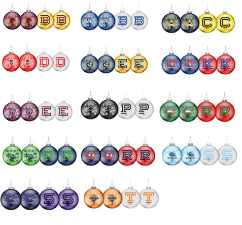 NRL Glitter Baubles 4pk