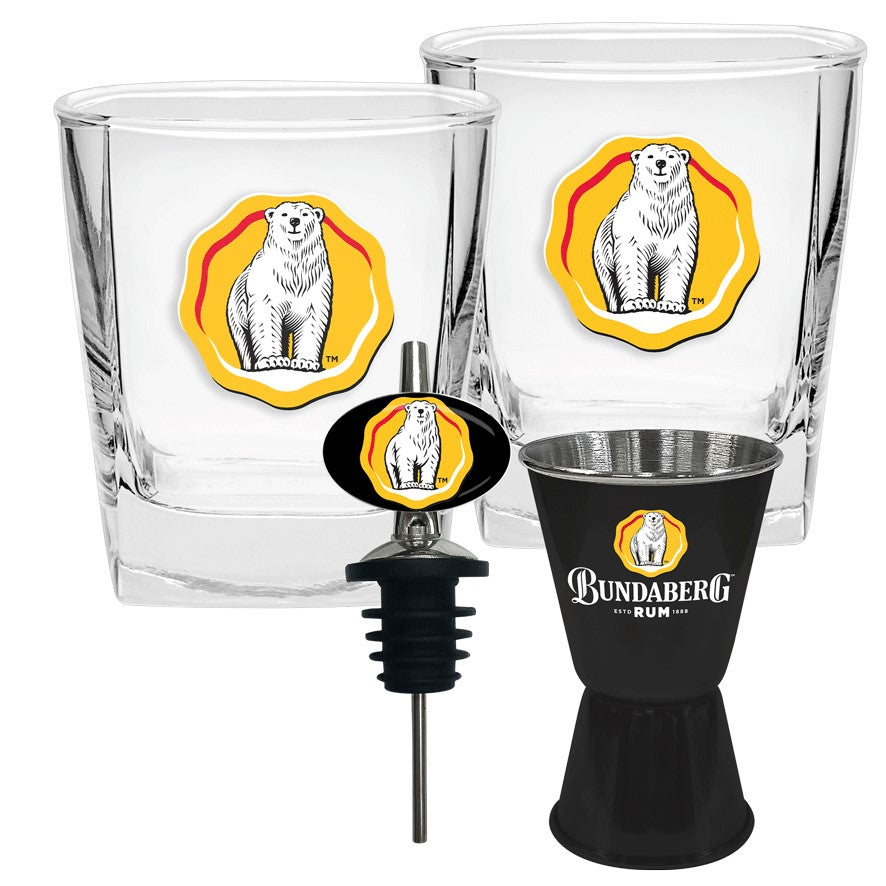 Bundaberg Rum 2pk Spirit Glasses & Pourer