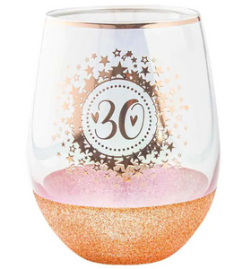 30th Glitter Stemless Glass