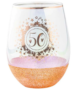 50th Glitter Stemless Glass