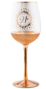 21st Glitter Wine Glass