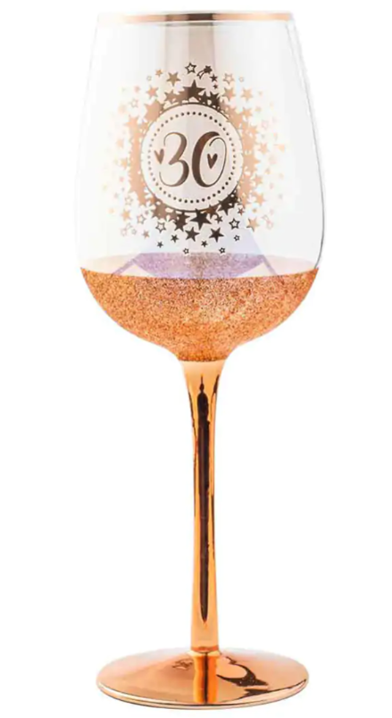 30th Glitter Wine Glass