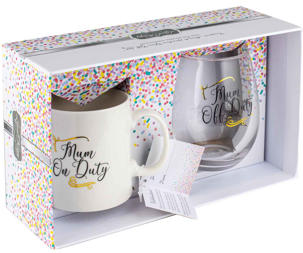 Mum On Duty/Off Duty Mug & Glass Gift Set