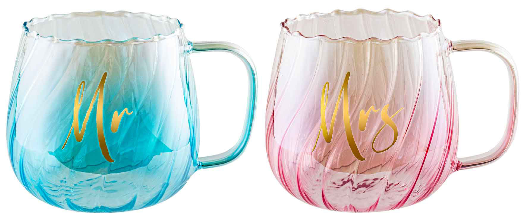 Mr & Mrs Fluted Glass Mug Set