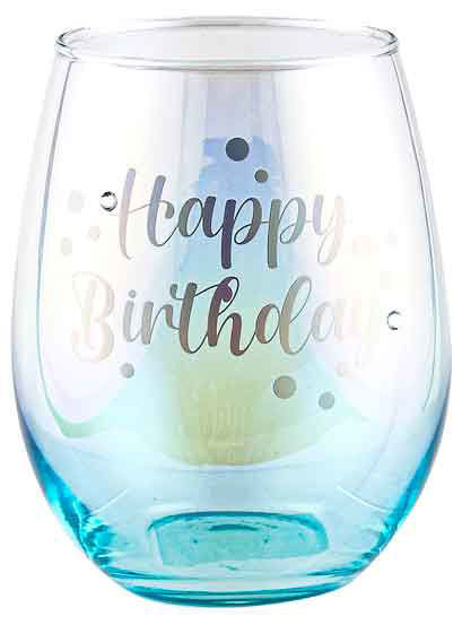 Happy Birthday Holographic Stemless Glass