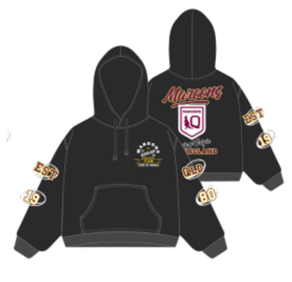 Qld Maroons Black Hoodie [SZ:Small]