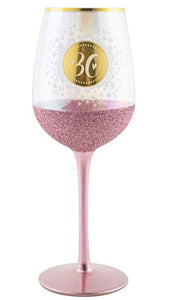 30th Birthday Pink Glitterati Glass
