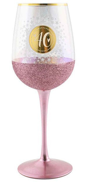 40th Birthday Pink Glitterati Glass