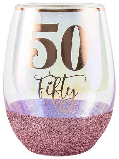 Glitter Stemless 50th Glass
