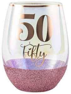 Glitter Stemless 50th Glass