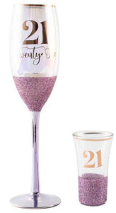 Glitterati 21st Champagne & Shot Glass Set